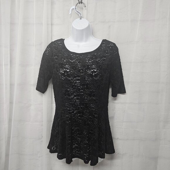 Free People Y2K Tee Black Flocked Floral Coquette Boho Casual Fairy Whimsigoth L - Picture 1 of 11